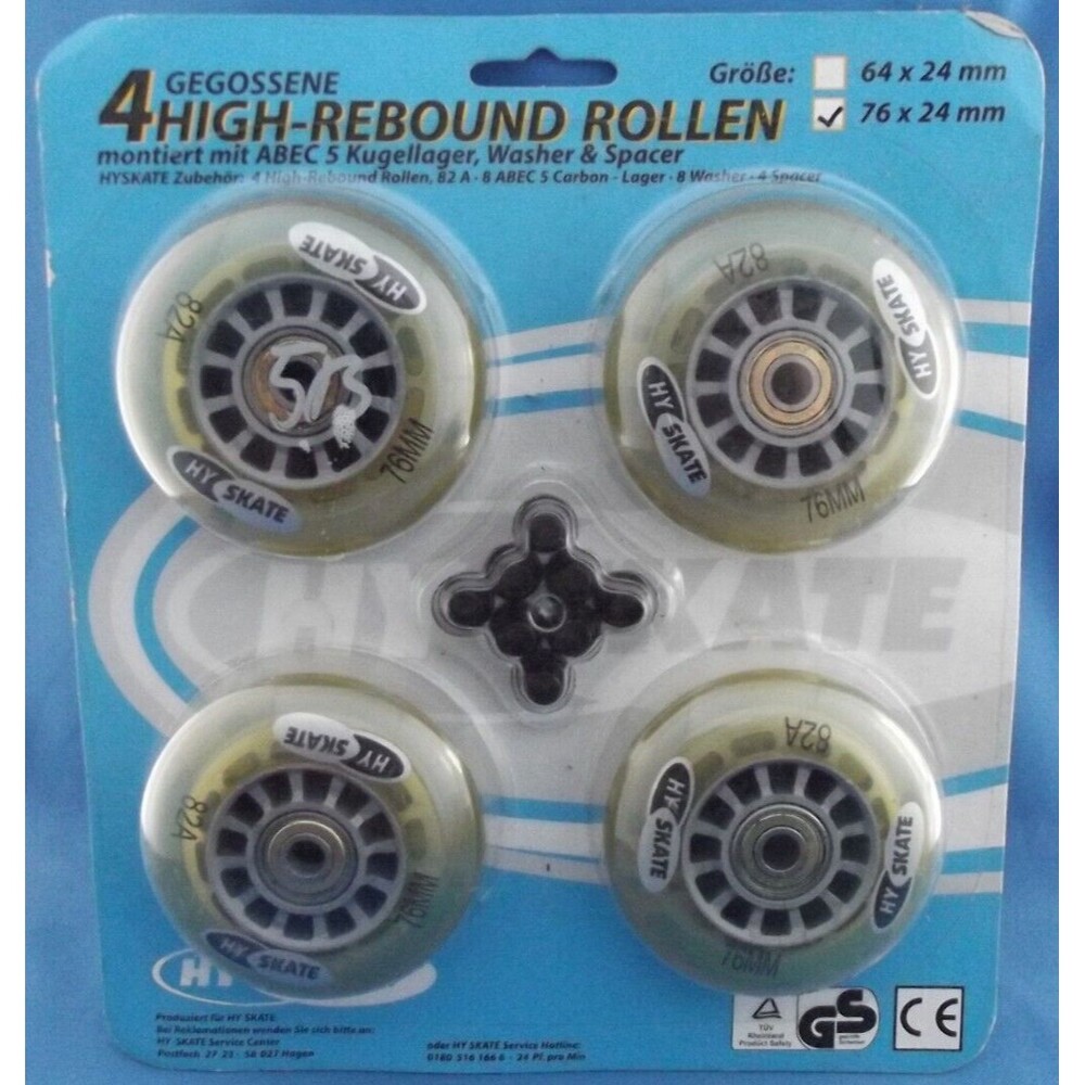 4 High-Rebound Rollen 80A 76x24mm Carbon for Hy Skate In-line skates NEW SEALED